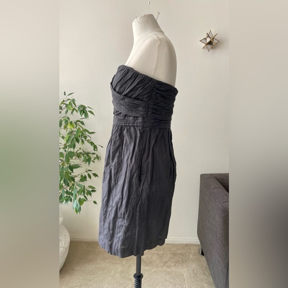 J.Crew Charcoal Grey Crinkled Metallic Strapless cotton Taryn Dress Size 8 - Picture 2 of 11